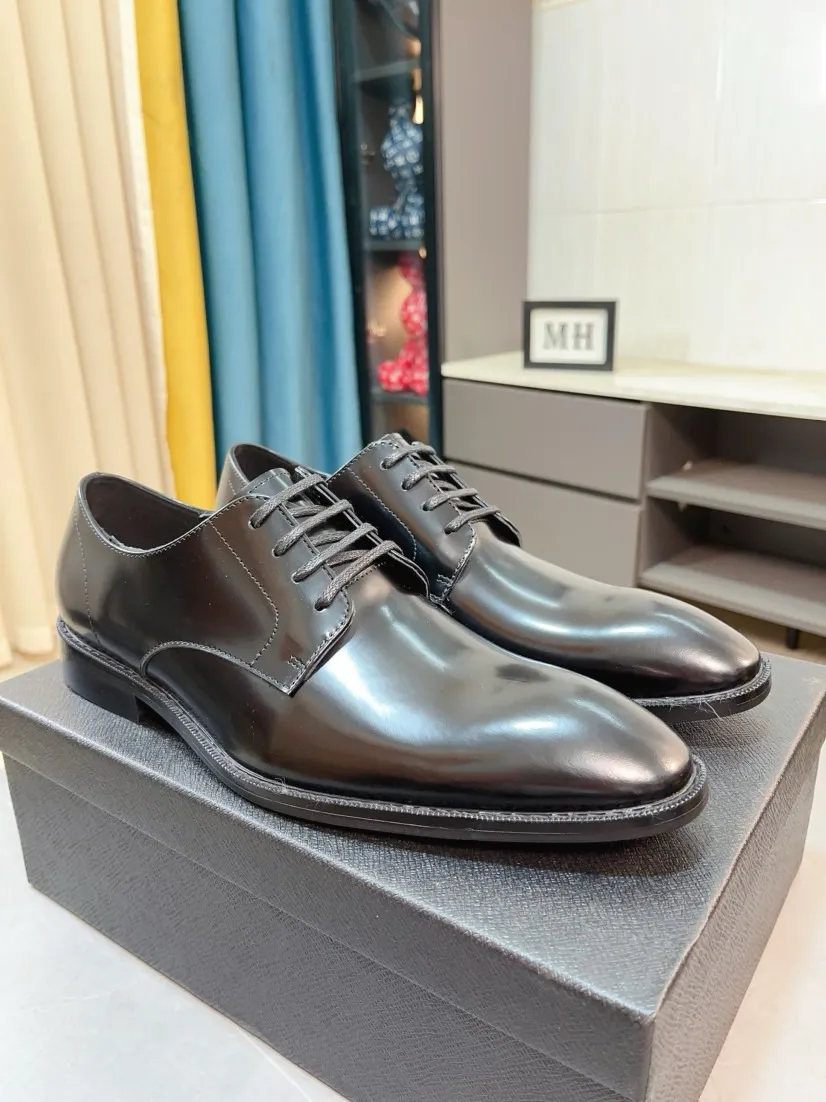 Men's shoes 💰560🌹🌹[Prada leather shoes] Top purchasing agency Original imported Italian custom-made cowhide leather surface, ➕Fully imported water-dyed breathable cowhide lining, original factory special molded sole, super comfortable, size: 38-44